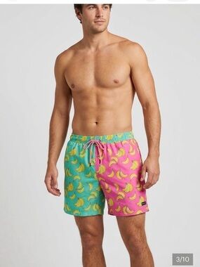 Alba Banana Print Swim Shorts - Teal & Yellow with Pink Drawcord